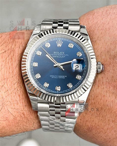 mens datejust stainless steel rolex jubilee blue dial watch|Rolex Datejust 41mm blue dial.